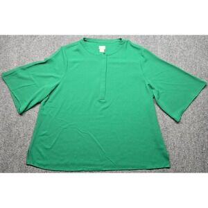 Chicos Blouse Womens 3P Petite Green Short Sleeve Button Neck Tunic Pullover Top